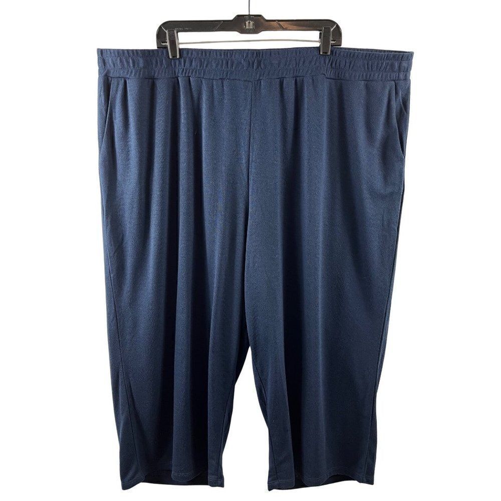 Eloquii Terry Cloth Cropped Wide Leg Lounge Pants Size 26/28 Navy Blue Rayon